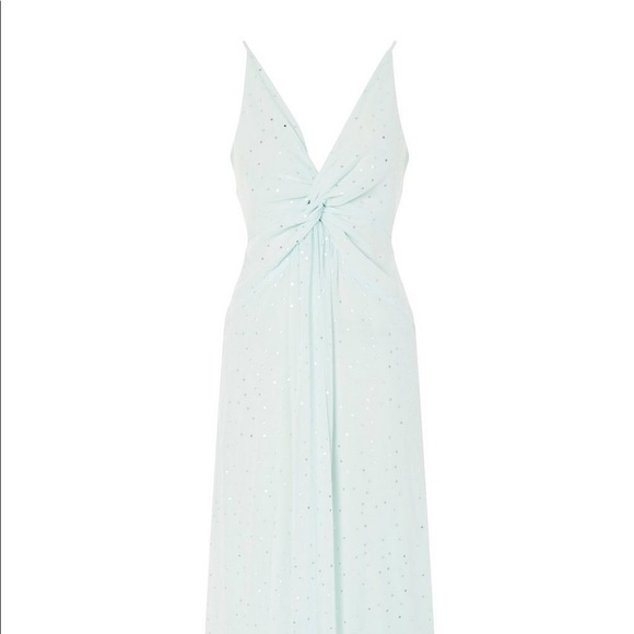 TOPSHOP Mint & Silver Spot Foil Slip Maxi Dress Size 4 - Picture 4 of 7